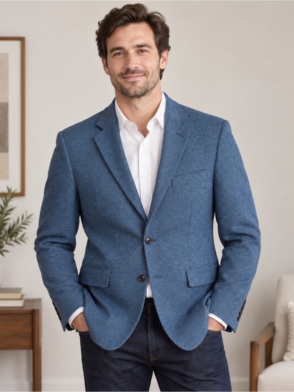 Charles Tyrwhitt Classic Fit 100% Wool Blazer 38R Blue Textured Sport Coat